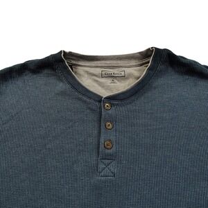 Club Room Mens Blue Waffle Knit Thermal Henley Shirt Long Sleeve XL FA22